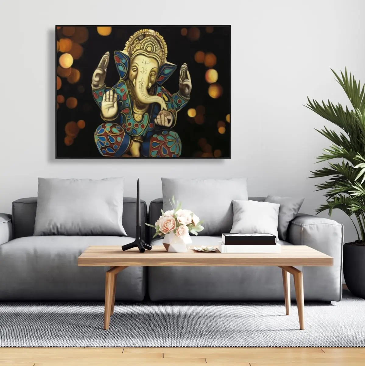 36x48 in Vibrant Red Framed Ganesha Wall Art Decor with 360 Stand - Religious Spiritual Home Accent, Religious Decoration, Ideal Gift for Home Supplies Posters & Prints, Culturally-Inspired Art