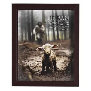 360 Stand Framed Art - 8x10 Lamb Themed Decor with Wood, Glass, MDF Frame, Hanger, Box, Matted Design, Shadow Effect, and Matthew 18:12-14 Scripture Reference for Home Decor