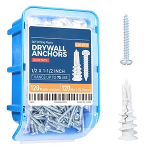 8# 240 count Self Drilling Drywall Anchors Kit - 75LB Heavy Duty Plastic Drywall Hangers with 120 Self-Tapping Screws - Mounting Hardware for Sheetrock Anchors