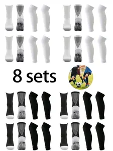16PCS Competition Training Men Women Anti-slip Cycling Socks Football Socks Outdoor Grip Socks Sports Socks Elastic Socks Solid Color Breathable Soccer Athletic Leg Protective Covers Shin Guard Socks