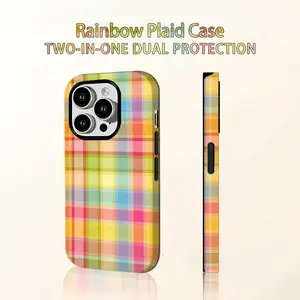 Boho Vintage Stripe Case & Retro Rainbow Plaid Phone Case for iPhone 17ProMax 16 15Plus 14 13 12Pro, Samsung Galaxy S25 S24 S23 S22, Instagram-Style Checkerboard Pattern, Shockproof Case — A Unique Gift for Her.HY69