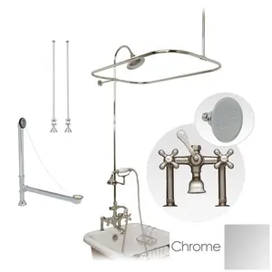 Chrome Clawfoot Tub Rim Mount Shower Enclosure Set