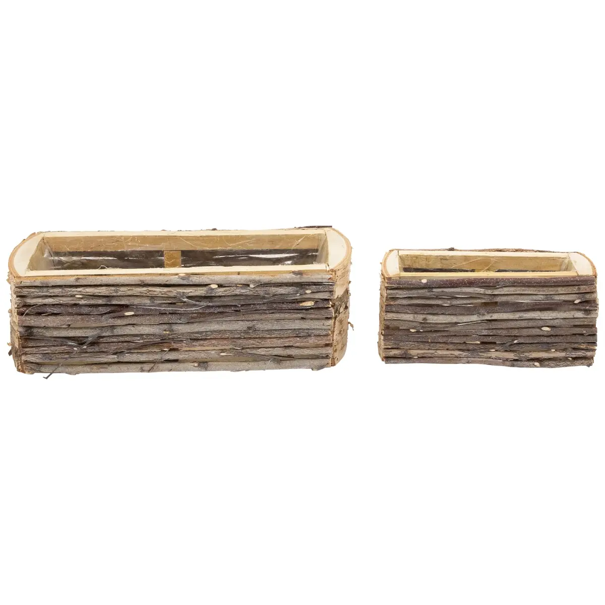 Northlight 35737287 11.75 in. Wooden Log & Twig Flower Box Planters - Set of 2