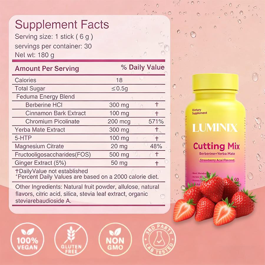 Cutting Mix Capsules-Strawberry Açaí Flavor – 60 Capsules,Berberine Chromium Magnesium -  Edible Optimum Edible Fitness Raspberry Tea Powder Lemonade Yerba Mate Healthcare