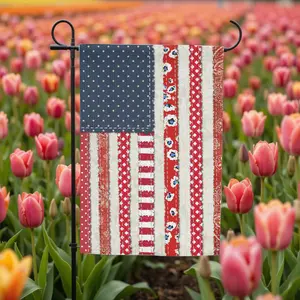Patchwork Quilt American Flag Garden Flag 12x18 Farmhouse Patriotic Sublimation Double Sided (Pole, Hooks, Or Fasteners Are Not Included)