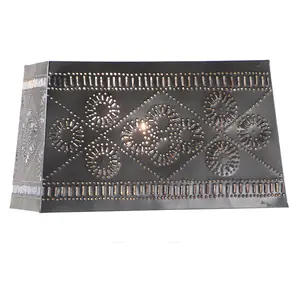 Rectangular Punched Tin Lamp Shade | Smokey Black Finish