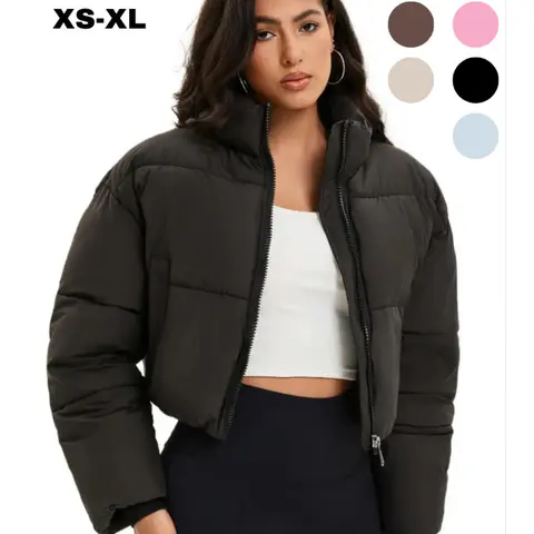 PUFFIT Stand-up Collar Cropped Puffer Jacket Women Coats Splashproof Cropped Outerwears