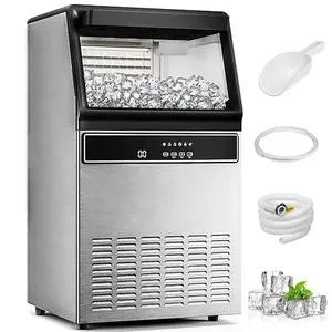 Electactic Commercial Ice Maker, Cubic Ice Machine with Self-Cleaning Function, 100Lbs/24 H, LED Display, 30 Lbs Ice Storage Bin, 48 H Timer Setting, Freestanding Party/Bar/Restaurant