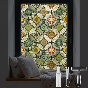 Static Cling Decorative Window Film with Installation Tools Non Adhesive Privacy Film, Stained Glass Window Film for Bathroom Shower Door Heat Cotrol Anti UV, 17.7 x 78.7 Inch