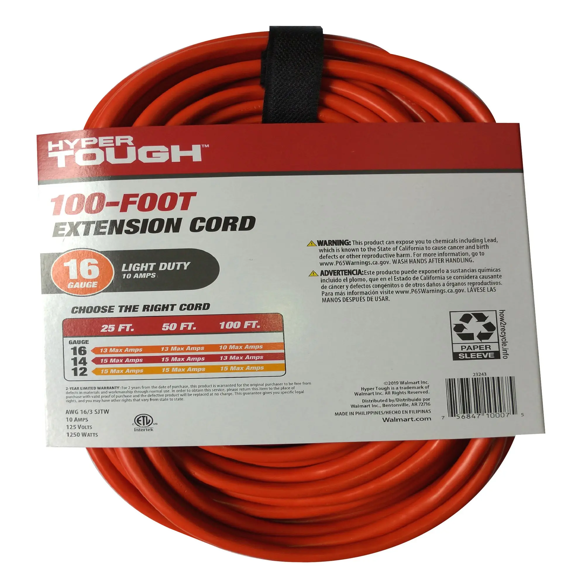 Hyper Tough 16AWGX3C 100ft Indoor and Outdoor Light Duty Orange Vinyl Extension Cord Hyper Tough 16AWGX3C 100ft Indoor and Outdoor Light Duty Orange Vinyl Extension Cord