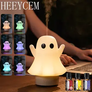 Halloween ghost light humidifier, essential oil diffuser with three bottles of essential oils, LED multi-color night light, holiday decorations, cute ghost design, perfect for Halloween, Christmas haunted house party decorations and festive atmosphere
