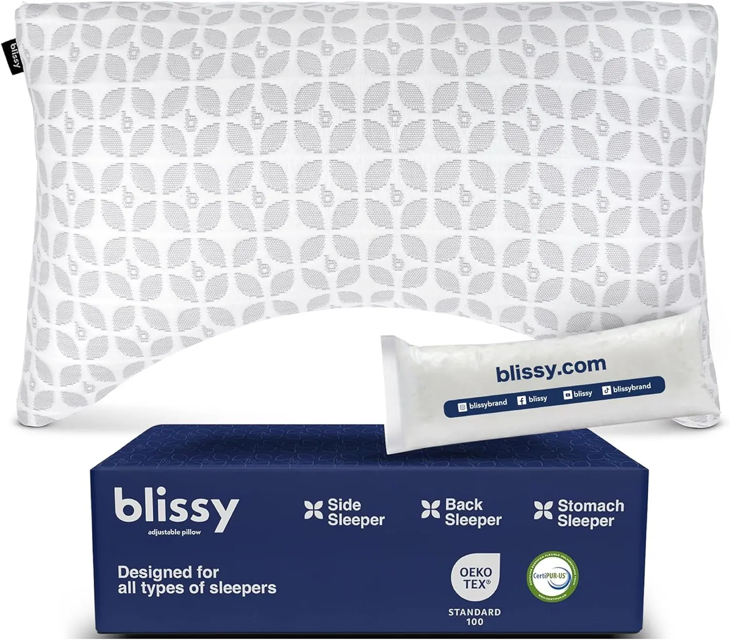 Blissy Signature Adjustable Pillow - Crescent - For Side & Back Sleepers - Wake Pain-Free! Blissy Signature Adjustable Pillow - Crescent - For Side & Back Sleepers - Wake Pain-Free!
