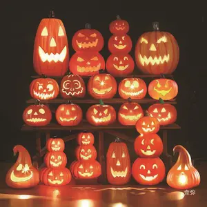 Halloween pumpkin lamp props decorations shopping mall window ornaments outdoor scene arrangement hollow luminous big pumpkin