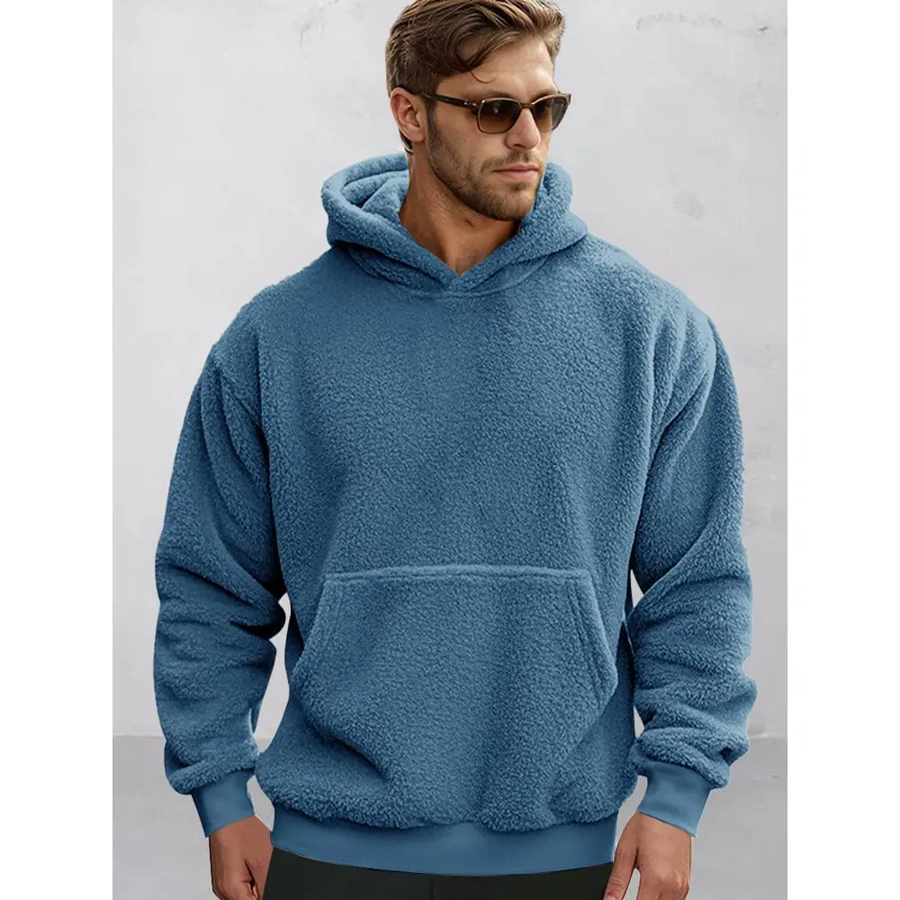Coofandy Men's Soft Reversible Plush Hoodie Tops - Kangaroo Pocket, Spandex-Blend Fabric, Ribbed Cuffs, Elastic Hem
