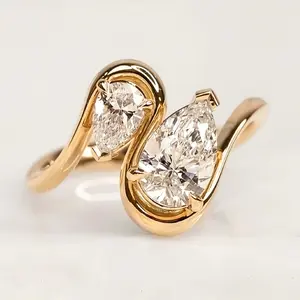 Bohemian-style twisted wave ring for women – 18K gold plated with Zirconia accents