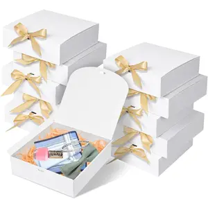 10pack  Boxes with , 6.5''x6.5''x2'' White  Boxes For Presents, Paper Boxes  Boxes with Ribbon for Birthday Wedding Party  Candy