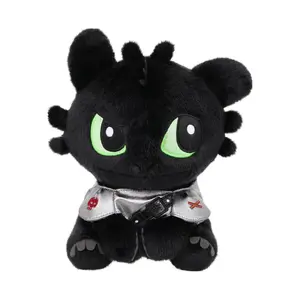 MINISO DreamWorks HTTYD Toothless Sitting Plush Toy, Classic Soft Black Dragon Stuffed Animal, Cute Night Fury Plushie Gift for Fans Kids Birthday