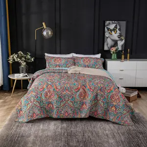 Boho Quilt Set Full  Size Colorful Gorgeous Paisley Mandala Floral Reversible Quilted Bedding Bohemian  Exotic Soft Breathable Bedspread Coverlet Set for  Seasons
