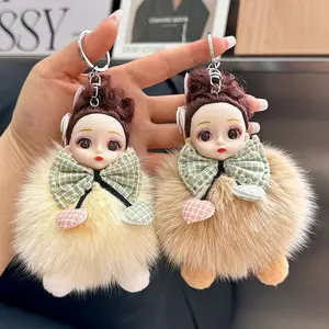 Soft Plush Sleeping Doll Pendant Fashion Accessory - Green Bow, Fluffy Tail, Girly Heart Bag Adornment, Car Keychain, Adorn
