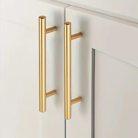 20-Pack Brushed Gold Stainless Steel T-Bar Cabinet Handles with Screws, Modern Design Drawer Pulls Hardware, 150mm Length, Easy Installation