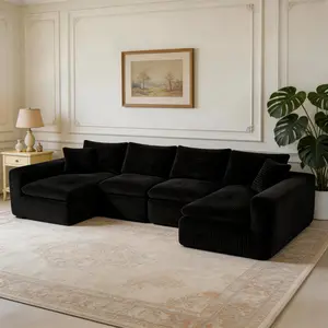 Niccae Modular Sectional Cloud Couch for Living Room - 130" Modular U Shaped Sectional Couch, No Assembly Compression Sofas, Comfy Floor Sofa with Memory Foam,Black
