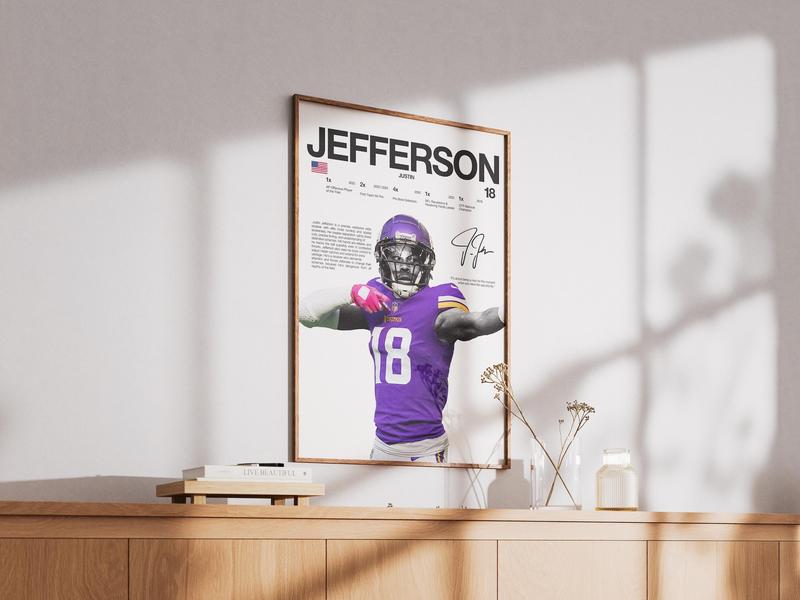 Justin Jefferson Poster, Wall Print, Football , Poster Print, Sports Decor, Minnesota Poster, Football Gift, Poster Gifts, Gift For Fan - Unframed