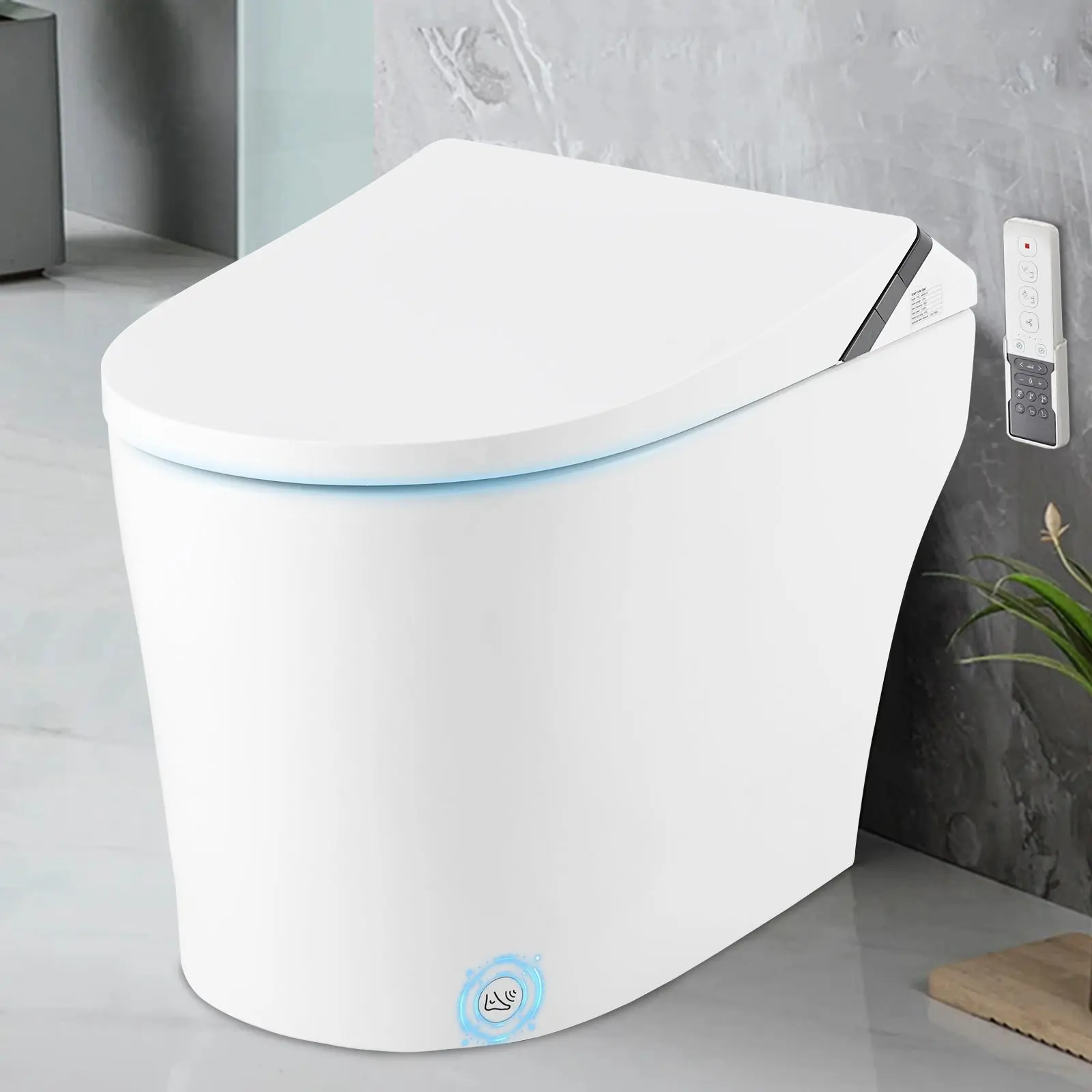 【GARVEE】Toilet with Built-In Bidet, Elongated One Piece Bidet Toilet with Heated Seat, Warm Water Sprayer & Dryer, Dual Auto Flush, Foot Sensor, LED Display, Night Light for Bathrooms
