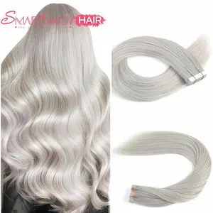Platinum Silver 100% Human Hair Tape in Extensions – Seamless, Natural Straight, Soft & Shiny, 20pcs (80-120g), 12inch-24inch,Invisible & Suitable for All Hairstyles