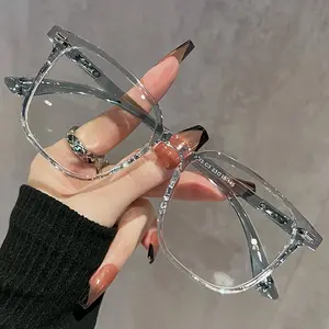 Ultra-light square and round face advanced sense casual retro simple women's flat glasses Y2K pyrimidine plain white business men's and women's same glasses