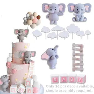 16-Piece Elephant Cake Topper Set, Birthday Party Decorations for Boys & Girls, Unisex Baby Shower Supplies, Perfect Gender Reveal Gift