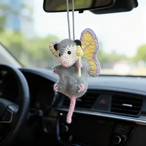 Fairy Possum RearView Mirror Accessory Car Mirror Hanger Cute Crochet Opossum Charm for Women Teens Funny Car Decor Toy