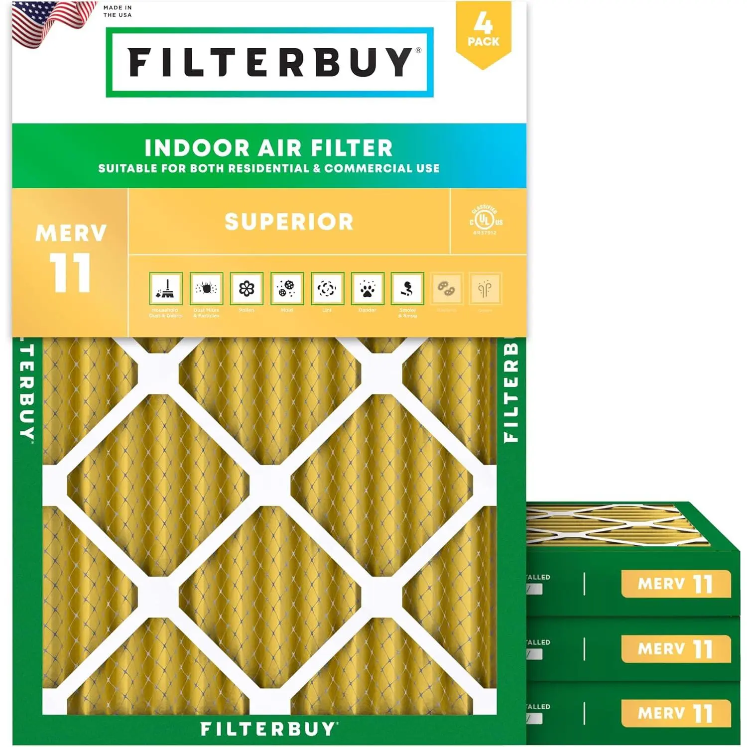 Filterbuy Home Household Appliance Synthetic Replacement Parts Air Filter (4-Pack) - MERV 11 Allergen Defense Pleated Outer Filters for WEN 3410 Air Filtration System, WEN 90243-027-2