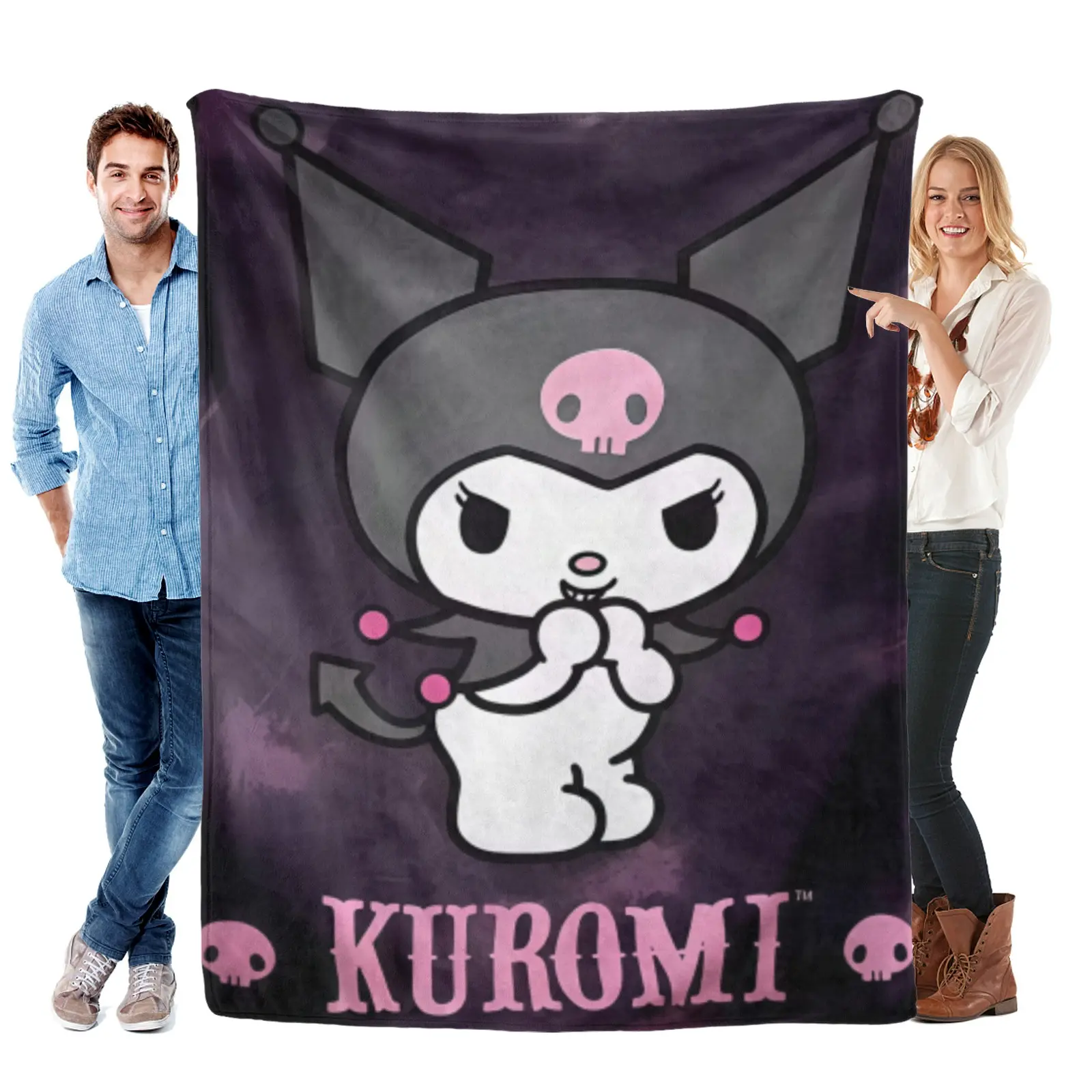 Sanrio Dark Purple Kuromi Logo Blanket, Soft Fleece Throw Blanket, Cute Sanrio Cover For Bed Couch, Gifts For Girls Sanrio Blanket Collectors