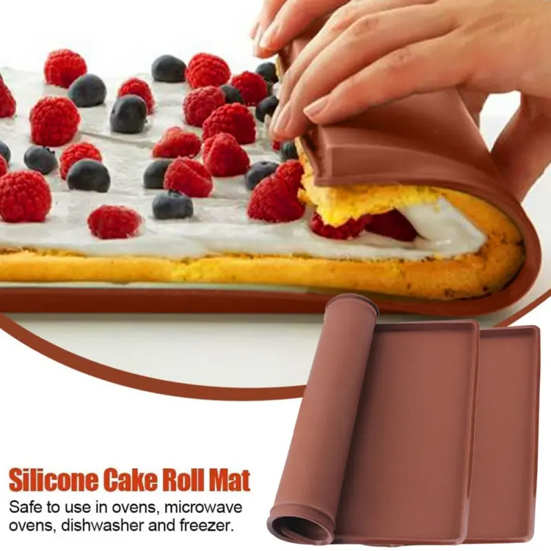 1/2pcs Silicone Swiss Roll Baking Mat - Non-Stick Cake Roll Pan, Food Grade Silicone Baking Sheet Bakeware, Baking Essentials, Baking Tools for Swiss Rolls, Pancakes & Desserts, Easy Release & Dishwasher Safe