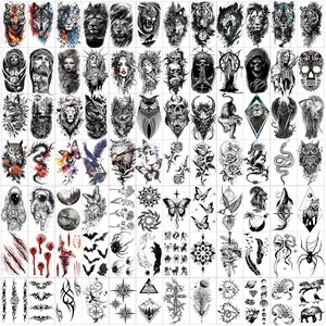 102 Sheets Halloween Tiny Temporary Tattoos Stickers, Fake Tattoos That Look Real And Last Long, Halloween Tattoos Include Black Scary Wolf Lion Tiger Skeleton Skull