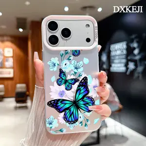 Butterflies & Floral Pattern Trendy Smartphone Case, Shockproof Anti-Scratch Durable TPU Back Cover for iPhone 17,16 Pro Max,15 Plus,14,13,12,11,Air Plus - Handheld Devices Accessories