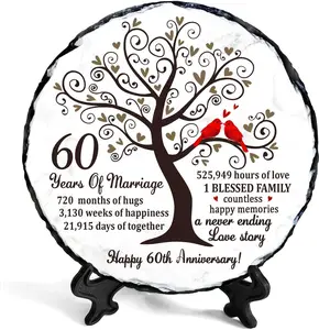 60th Diamond Wedding Anniversary Natural Slate - 60th Wedding Gifts for Parents Grandparents - Unique Gift Ideas - Anniversary Plaques