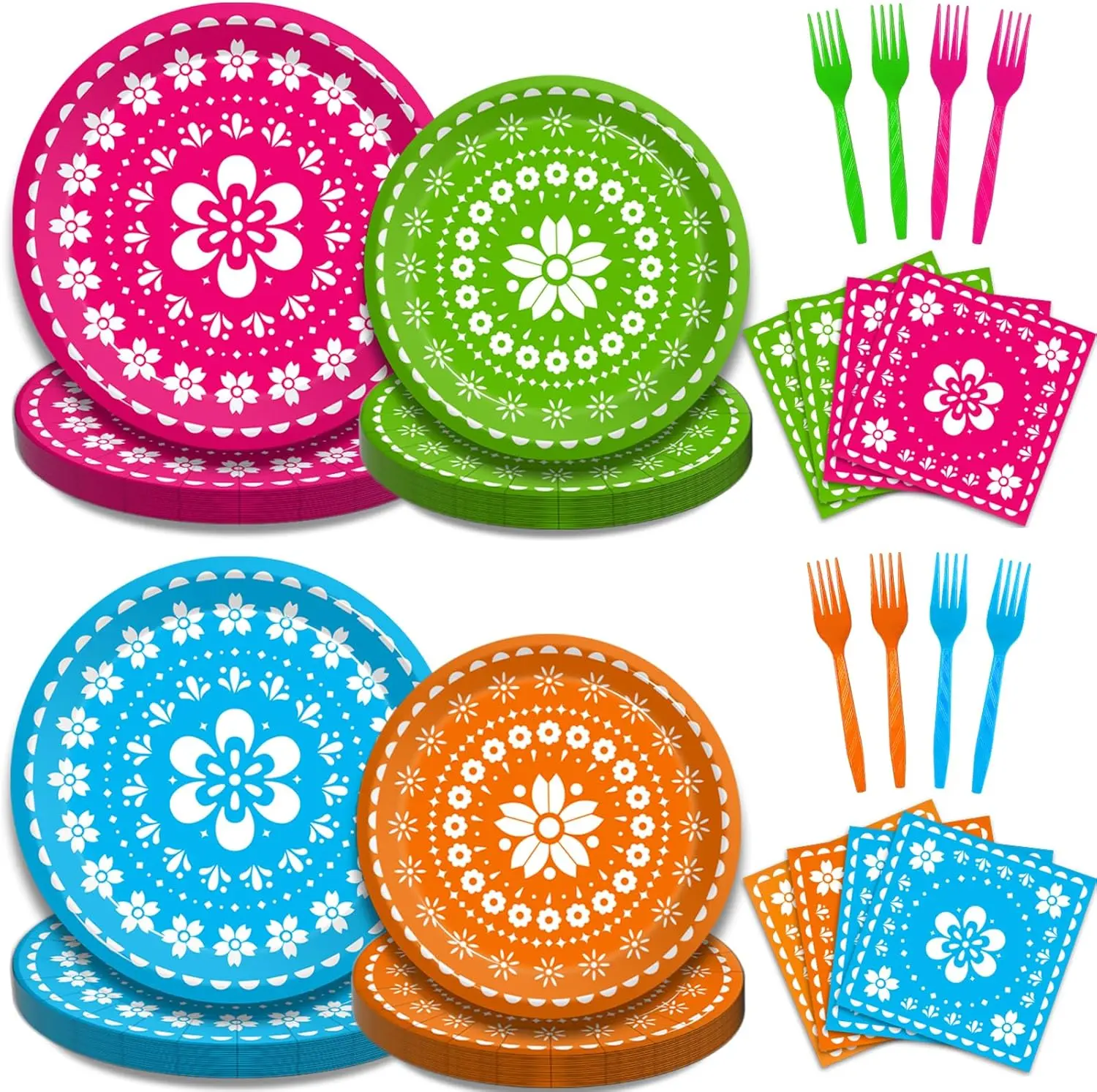 [New Deal]     96 Pcs Fiesta Party Plates, Mexican Cinco De Mayo Party Decorations Supplies Mexican Papel Picado Disposable Paper Plates Napkins for Taco Carnival Birthday Baby Shower Tableware, Serves 24