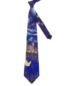 Van Gogh Starry Night Print Tie, 3.15 Inch, Wearable Art for Art Lovers, Jacquard Embroidery, All Seasons, Normal Width, Casual Elegant Tie, Jacquard Necktie