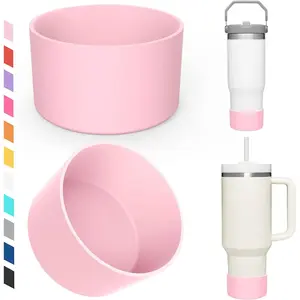 Upgrade 2PCS Protective Silicone Boot Bumper for Stanley Quencher Adventure 40oz 30oz IceFlow 20oz 30oz Tumbler, Water Bottle Bottom Sleeve Cover Accessories for Stanley Mug Cup(Pink)