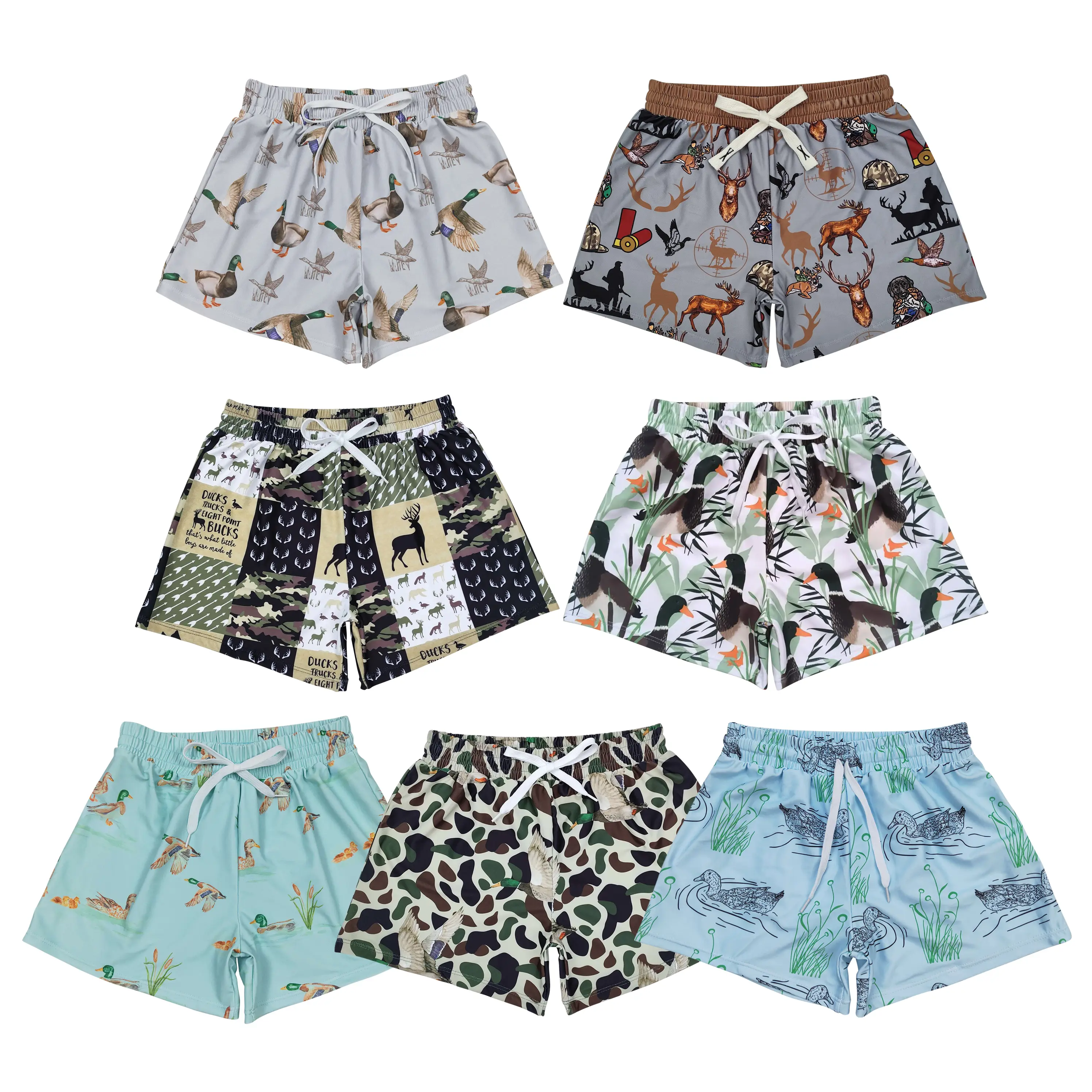 Boys' Camo Duck Print Swim Trunks, Toddler Summer Beachwear with Adjustable Waistband, Breathable Quick-Dry Fabric, Adjustable Straps Swimwear, Swimwear Shorts, Swim Shorts, 4T, 3T, 5T