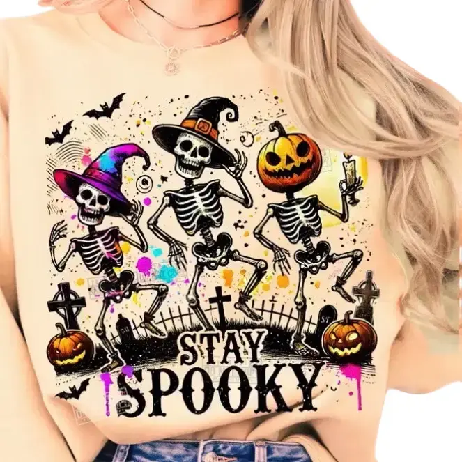 Stay spooky DTF print 12x12 Top Womenswear Underwear Tshirt Underwear Tshirt Streetwear Summer Lady Comfort