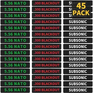 45 Pack Miaozhun Magazine Marking Bands Combo for 300 Blackout, Subsonic, 5.56 NATO, Ammo Caliber Label Identification Marker (Black Base with Red/Green/White Lettering)