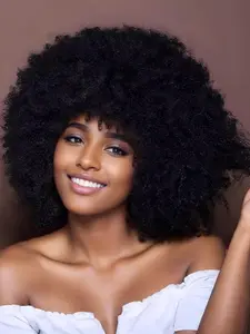 Afro Wigs for Black Women 70s Afro Kinky Curly Wig with Bangs  12 Inch Soft Bouncy Huge Fluffy Puff Wigs Glueless Wear and Go Synthetic Hair for Cosplay Daily and Party