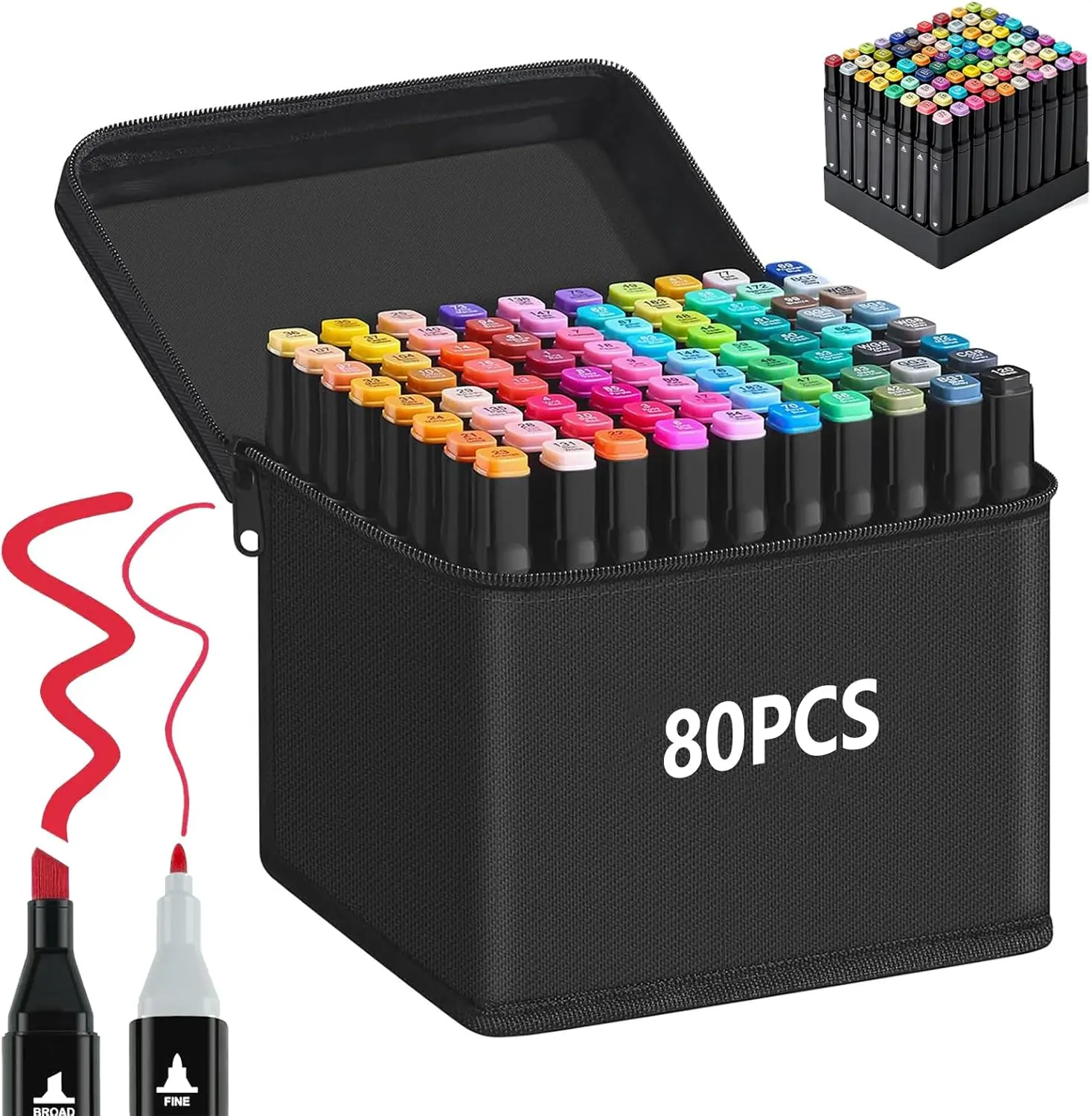 Dual-Tip Alcohol Markers Set, 80/168 Pcs Fine & Thick Tip Art Pens for Adults, Ideal for Drawing & Coloring Books (Office Stationery Writing Tool)