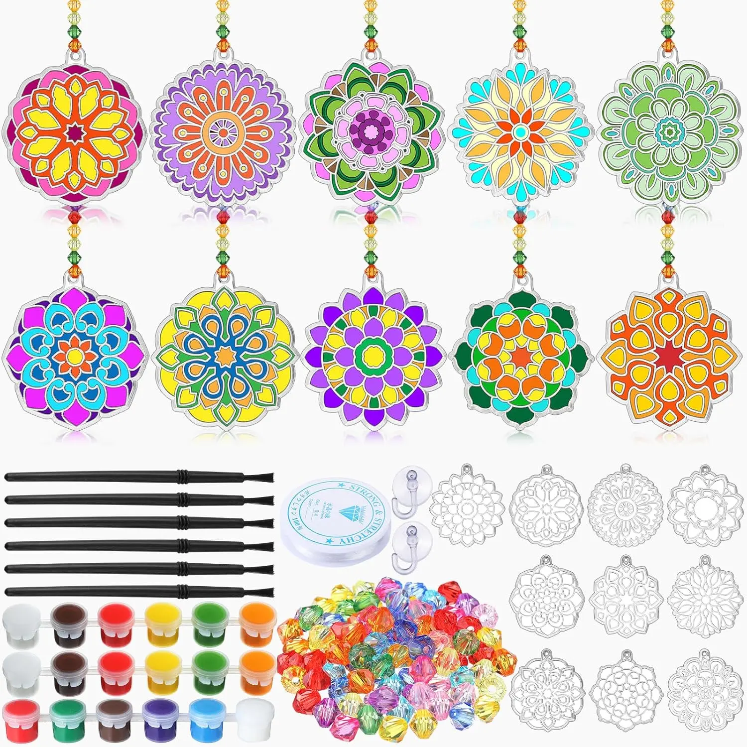 30-Set Mandala Spring Suncatchers Craft Supplies - Holi DIY Stained Glass Paint Set for Adults, Mother’s Day Party Activity Window Decor Ideas with DIY Fun Home Ornaments