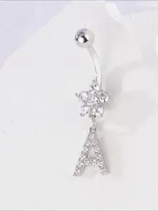 Fashion Letter Design Belly Ring, Elegant Artificial Zircon Decor Belly Piercing Jewelry for Women, Trendy All-match & Exquisite Jewelry for Birthday Gift, Elegant Trendy Chain