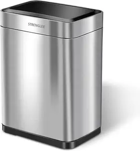 STRENGLEE 16 Gallon Stainless Steel Trash Can Kitchen Large with Lid Vibration Automatic Sensor Large Kitchen Garbage Can Touchless Automatic Trash Can with Soft Close Lid Large High Capacity
