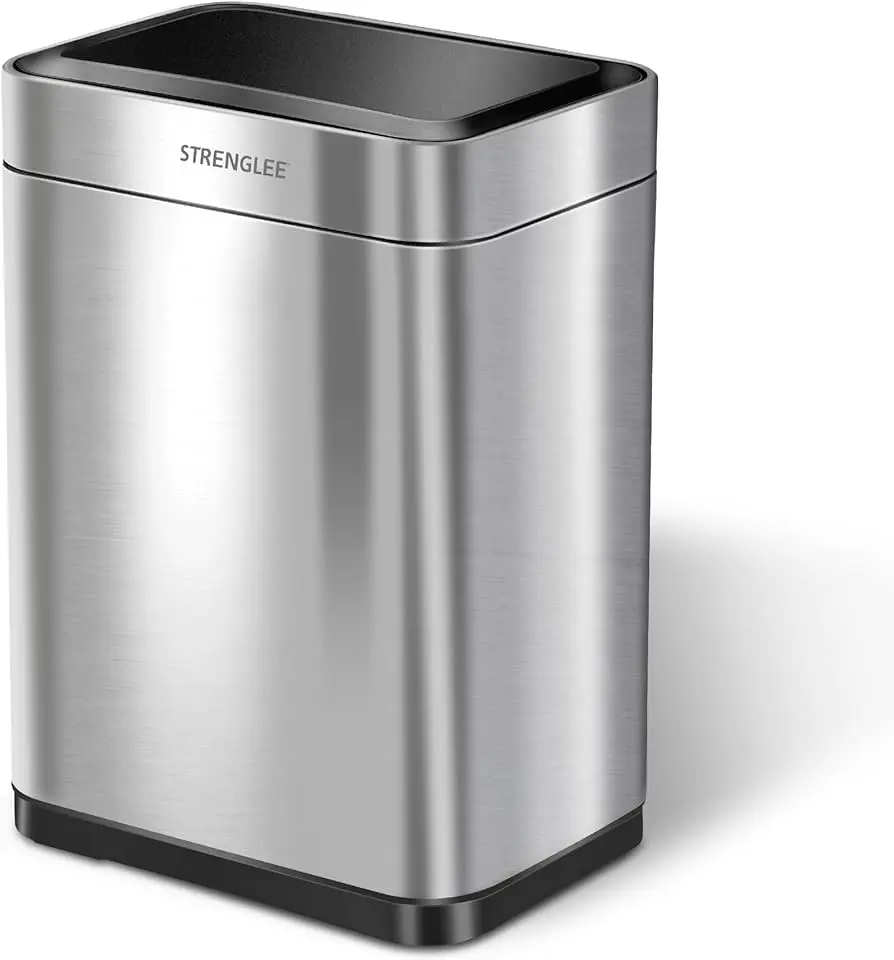 STRENGLEE 16 Gallon Stainless Steel Trash Can Kitchen Large with Lid Vibration Automatic Sensor Large Kitchen Garbage Can Touchless Automatic Trash Can with Soft Close Lid Large High Capacity