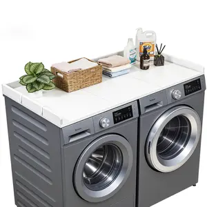 VEVOR Washer Dryer Countertop, 54 x 27.5 in Wooden Washer and Dryer Topper with Edge & 2 Hooks, Water-Resistant Laundry Machine Topper for Laundry Closet Pantry Counter Organization and Storage, Whit